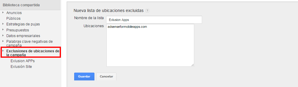 Exclusion apps Adwords-Display-Adwords