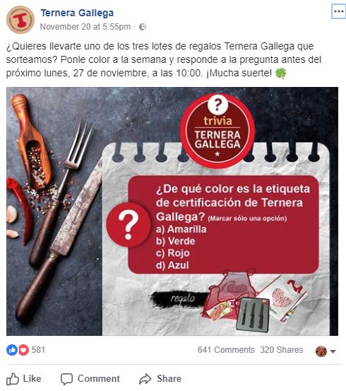 Sorteo online con Trivia para divulgar contenido de marca Ternera Gallega