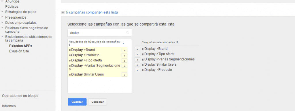 Exclusion apps Adwords_Seleccion campañas-Display-AdWords