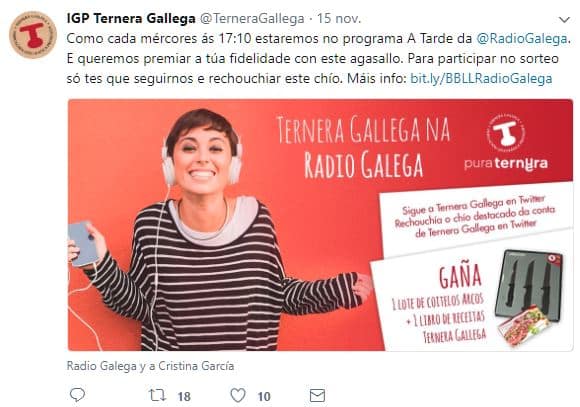 Ejemplo de fidelización a través de sorteos online para Ternera Gallega en Twitter